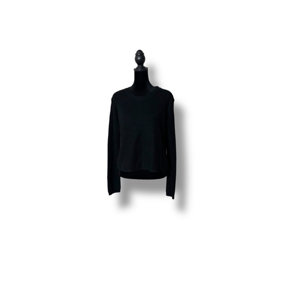 Ambiance Apparel Black Cable Knit Crewneck Long Sleeve Lace Up Back Sweater - Picture 14 of 15